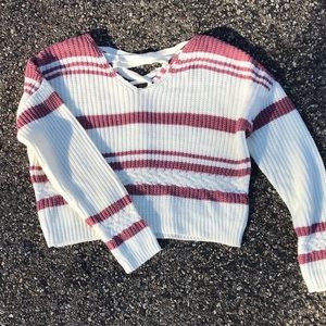 striped sweater with cross back